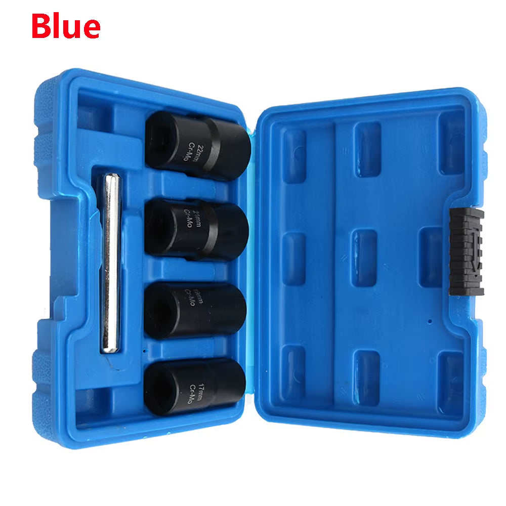5Pcs 1/2" Twist Socket Set Locking Wheel Nut Bolt Stud Extractor Removers 17Mm 19Mm 21Mm 22Mm Socket Car Accessories