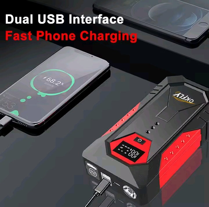 Power Bank Arrancador de Coche Multifunción, Cargador de Batería de Emergencia 12V con Display Digital y Linterna.