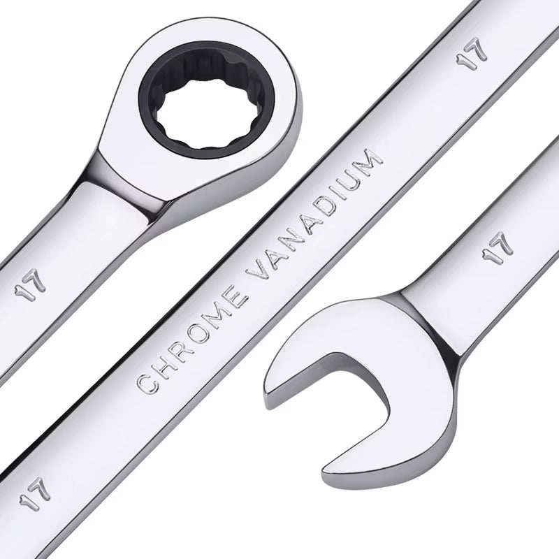 Ratcheting Combination Wrench Set,12 Point Box End and Open End Wrench Set Spanner Fit for Garage,Home DIY, Repair,Maintenance