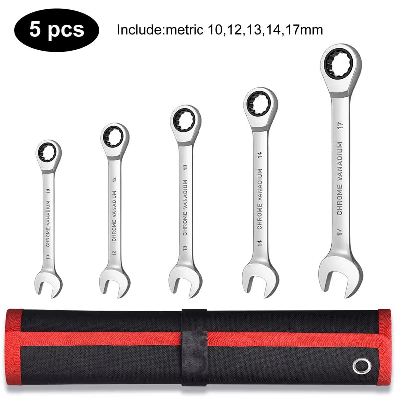 Ratcheting Combination Wrench Set,12 Point Box End and Open End Wrench Set Spanner Fit for Garage,Home DIY, Repair,Maintenance